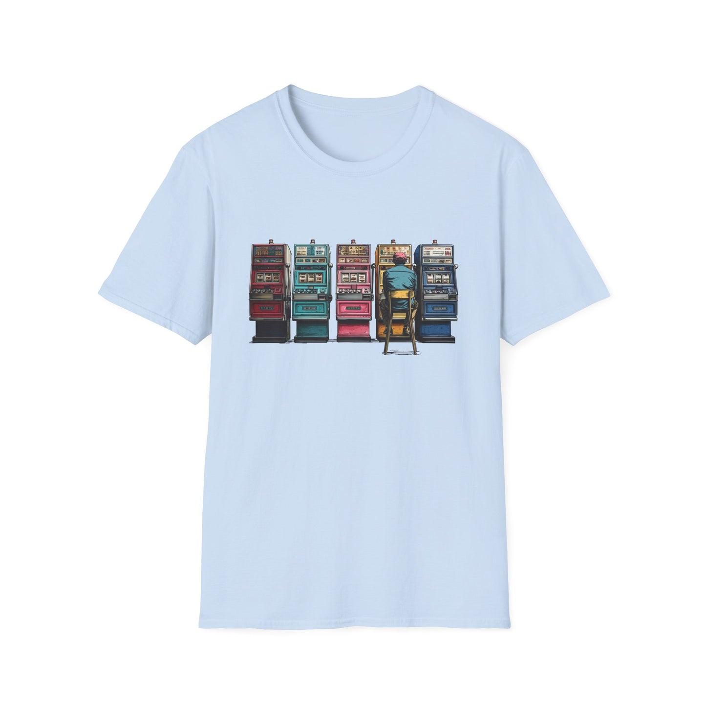 Guy Playing Retro Slot Machines | Casino Gambling T-Shirts