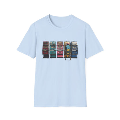 Guy Playing Retro Slot Machines | Casino Gambling T-Shirts
