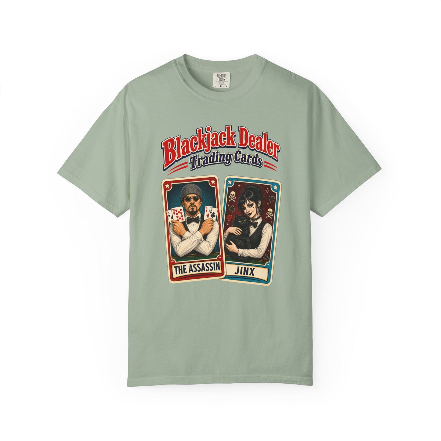 Blackjack Dealer Trading Cards T-Shirt — The Assassin & Jinx
