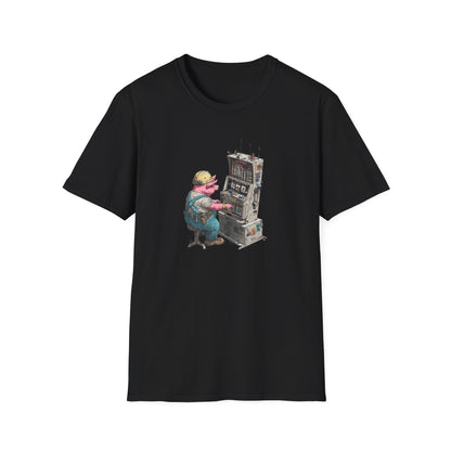 Hard-Working Pig at a Slot Machine | Casino Gambling T-Shirt