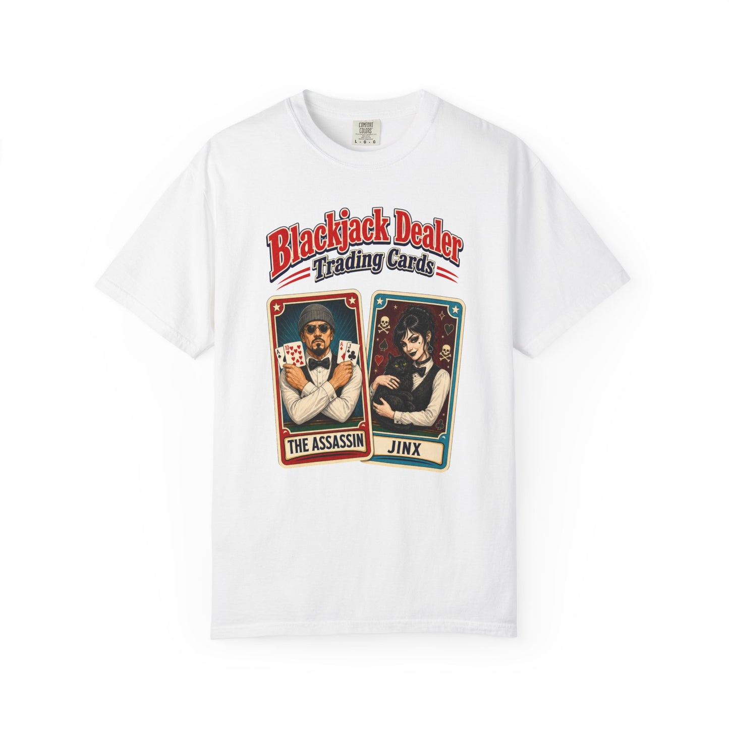 Blackjack Dealer Trading Cards T-Shirt — The Assassin & Jinx