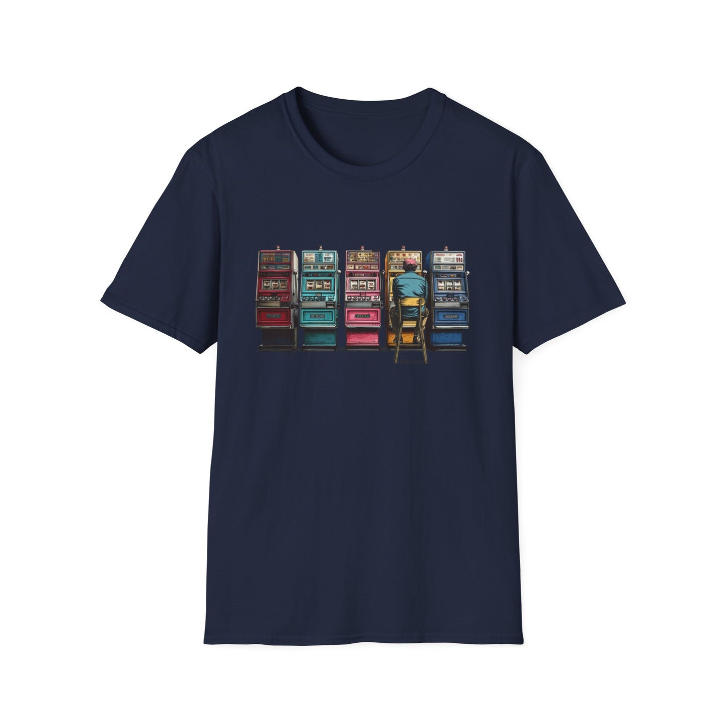 Guy Playing Retro Slot Machines | Casino Gambling T-Shirts