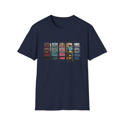 Guy Playing Retro Slot Machines | Casino Gambling T-Shirts