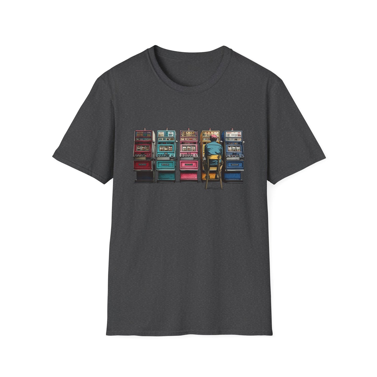 Guy Playing Retro Slot Machines | Casino Gambling T-Shirts