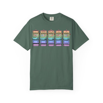 Retro Slot Machine T-Shirt — Vintage Neon Graphic Tee