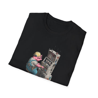 Hard-Working Pig at a Slot Machine | Casino Gambling T-Shirt