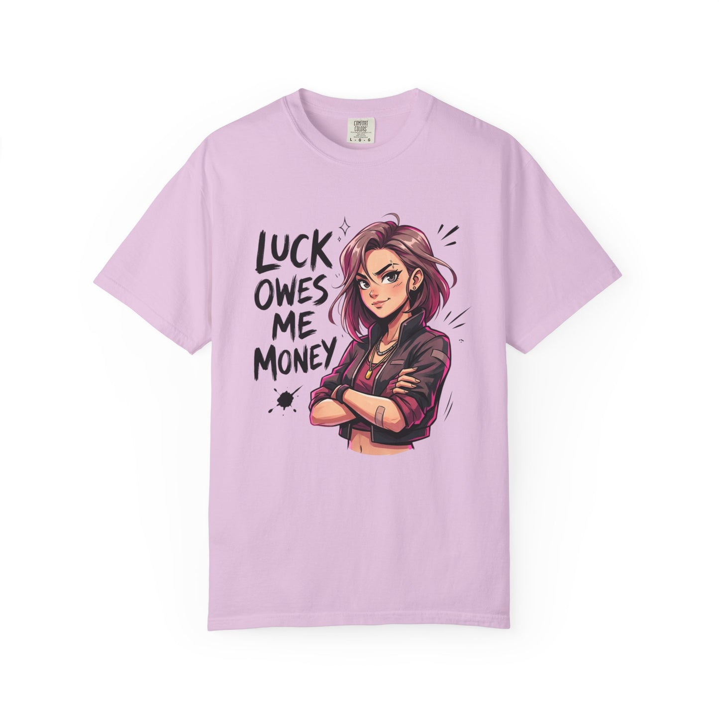"Luck Owes Me Money" Anime Woman Tee