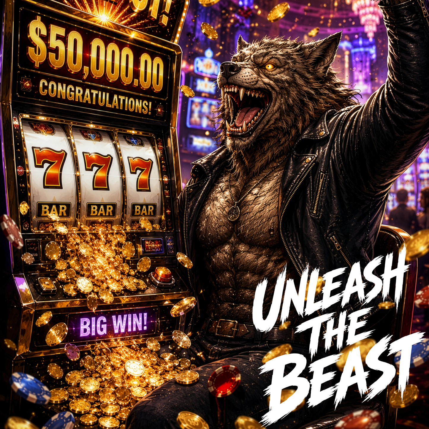 Jackpot Werewolf Unleash the Beast | Casino Gambling T-Shirt