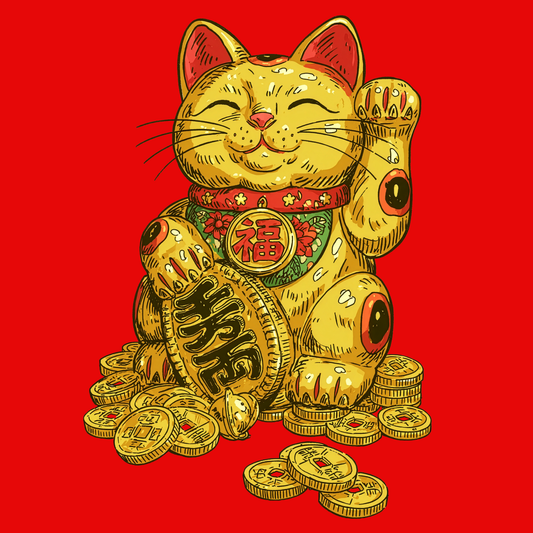 Golden Lucky Cat Graphic Tee | Casino Gambling T-Shirt