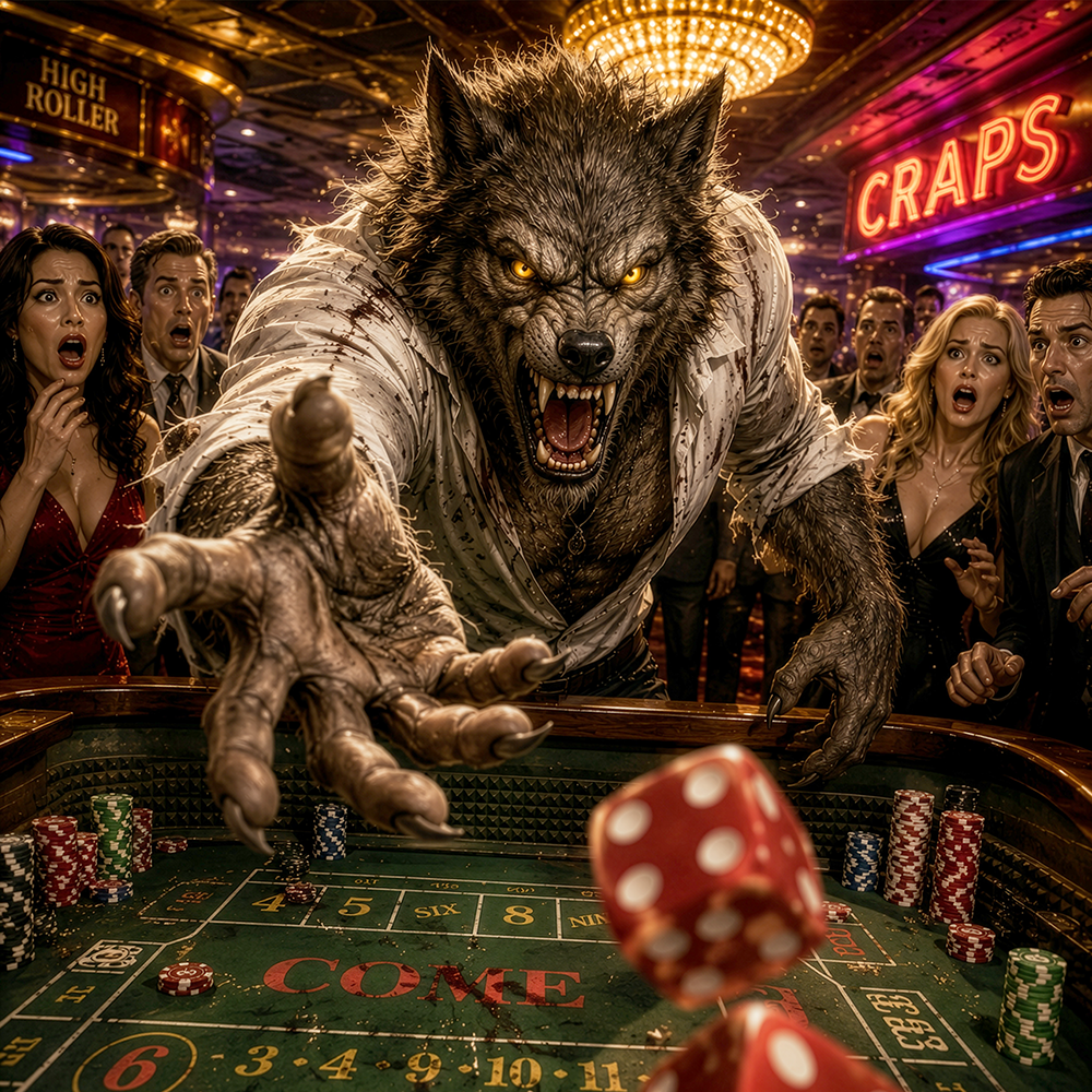 Rollin' Wild Jackpot Werewolf | Casino Gambling T-Shirt
