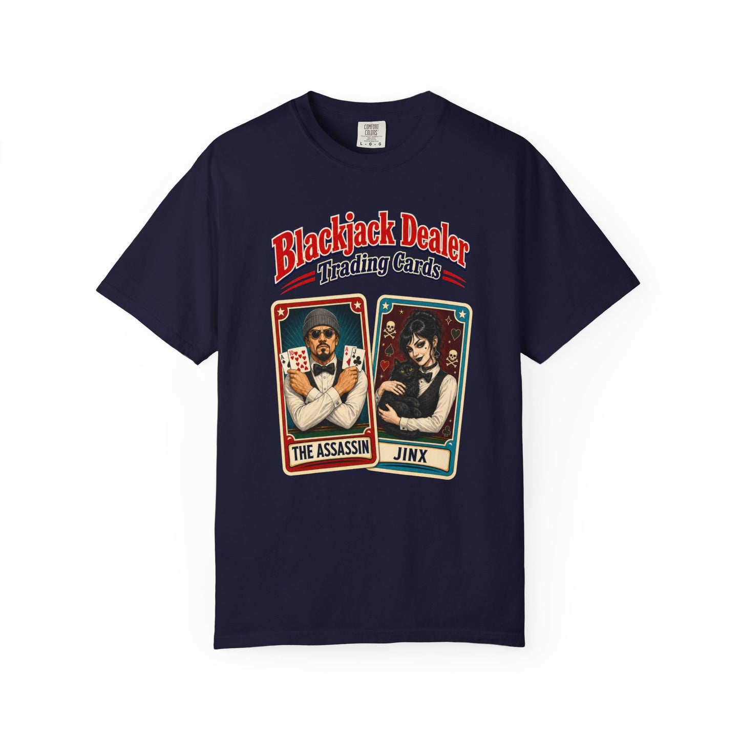 Blackjack Dealer Trading Cards T-Shirt — The Assassin & Jinx