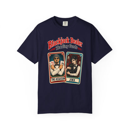 Blackjack Dealer Trading Cards T-Shirt — The Assassin & Jinx