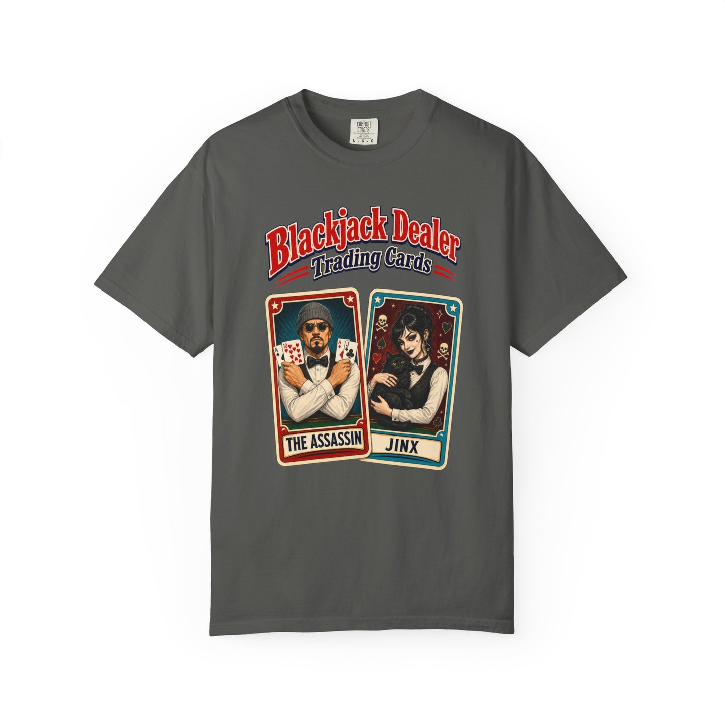 Blackjack Dealer Trading Cards T-Shirt — The Assassin & Jinx