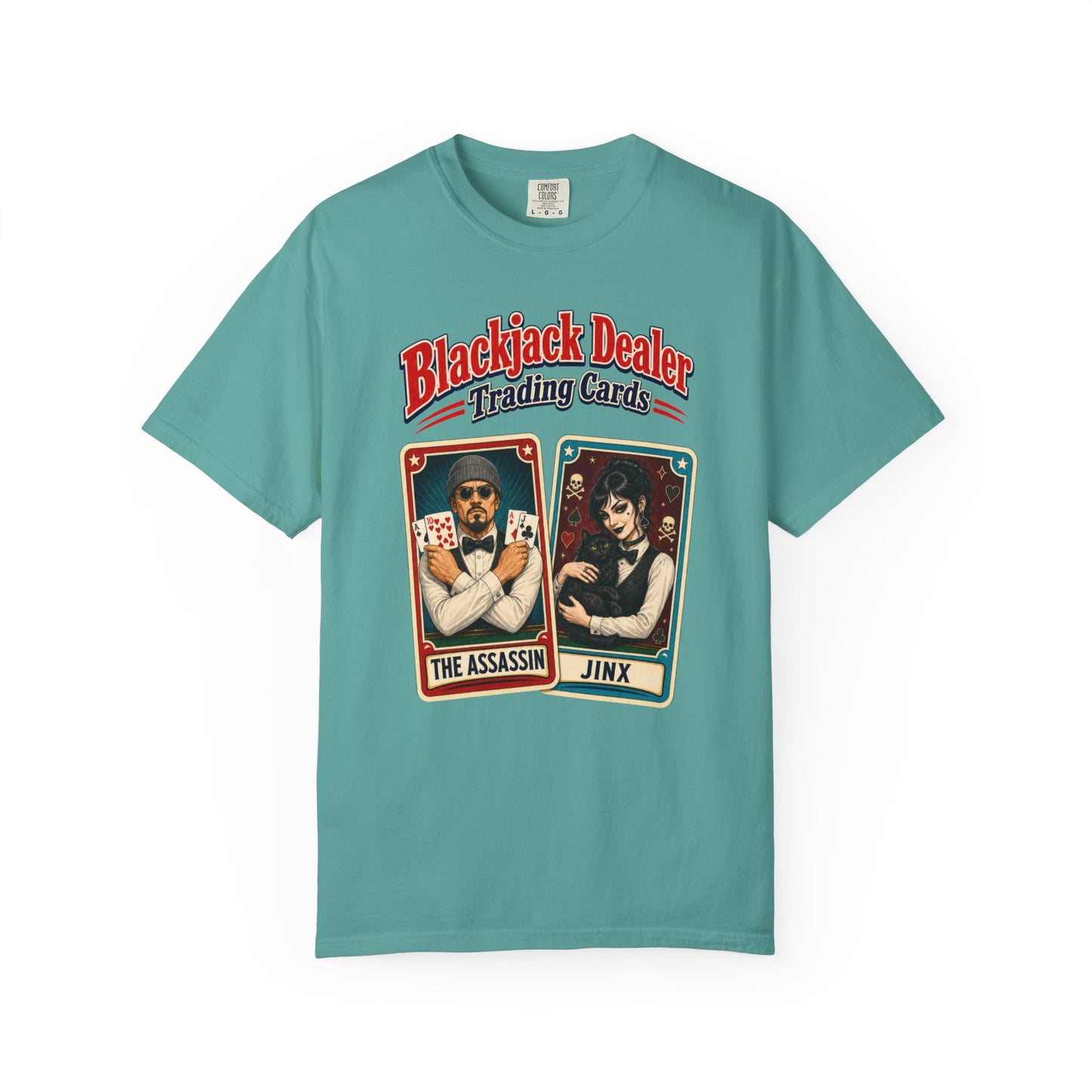 Blackjack Dealer Trading Cards T-Shirt — The Assassin & Jinx