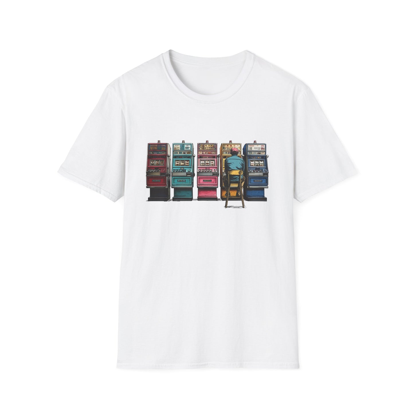 Guy Playing Retro Slot Machines | Casino Gambling T-Shirts