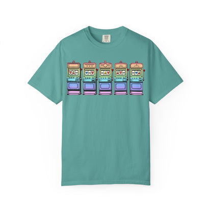 Retro Slot Machine T-Shirt — Vintage Neon Graphic Tee