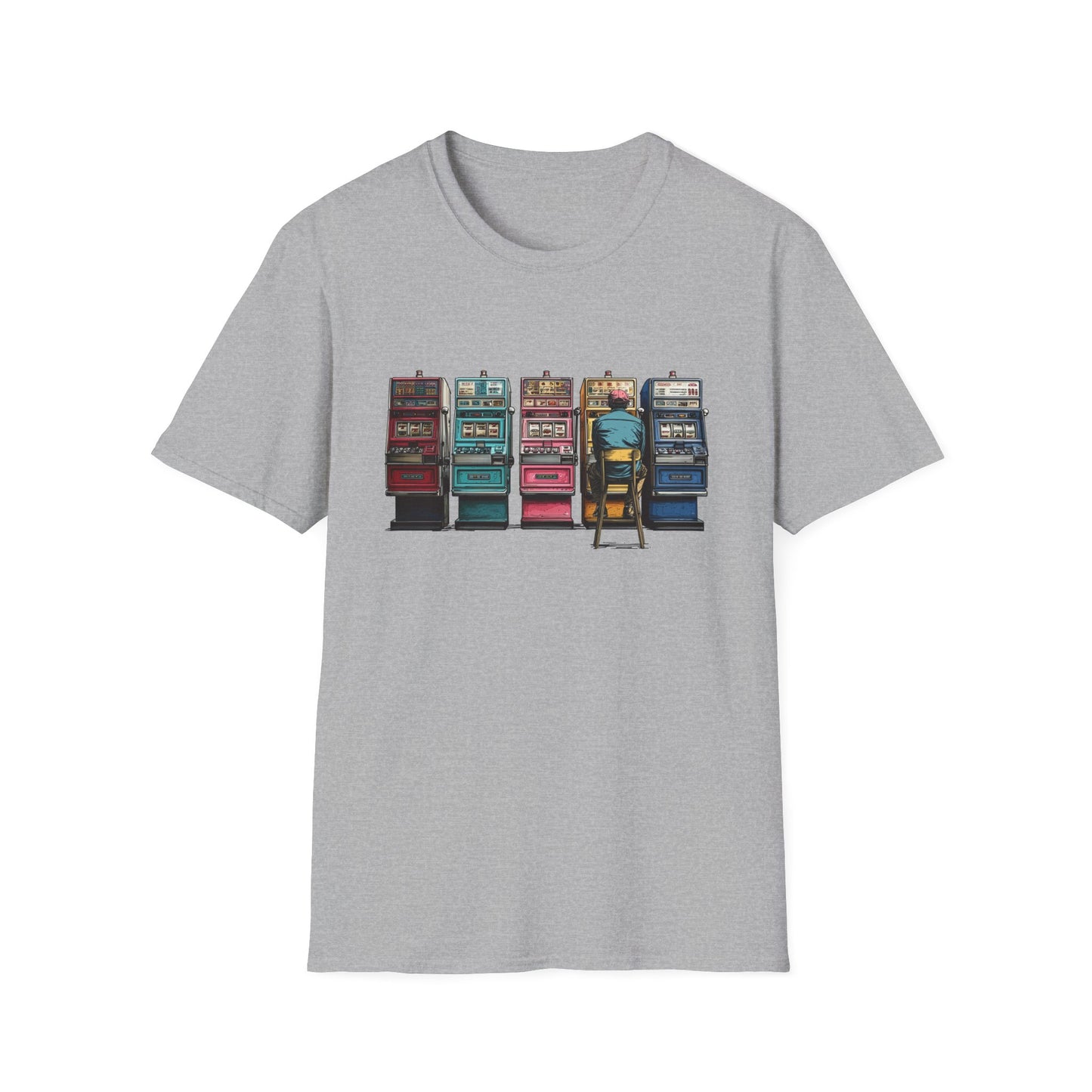 Guy Playing Retro Slot Machines | Casino Gambling T-Shirts