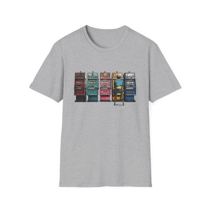 Guy Playing Retro Slot Machines | Casino Gambling T-Shirts