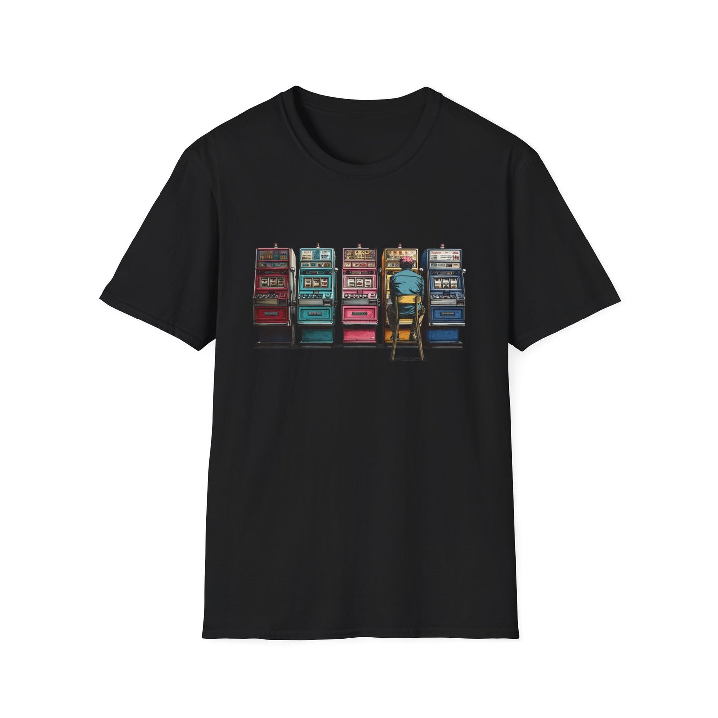Guy Playing Retro Slot Machines | Casino Gambling T-Shirts