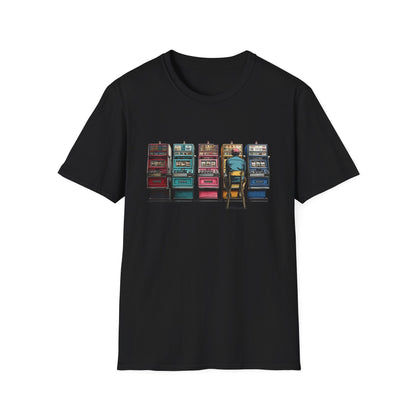 Guy Playing Retro Slot Machines | Casino Gambling T-Shirts